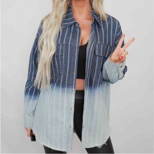 White Birch Denim Jacket Size Medium Waylon Pinstripe‎ Shacket Cotton Oversized